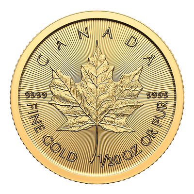 A picture of a 1/20 oz Gold Maple Leaf Coin (2024)